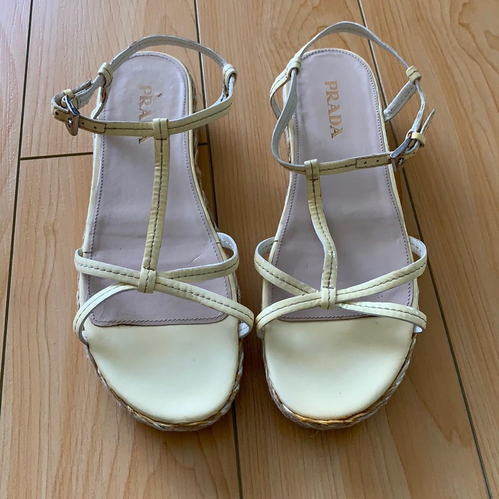Prada wedge espadrille sandal